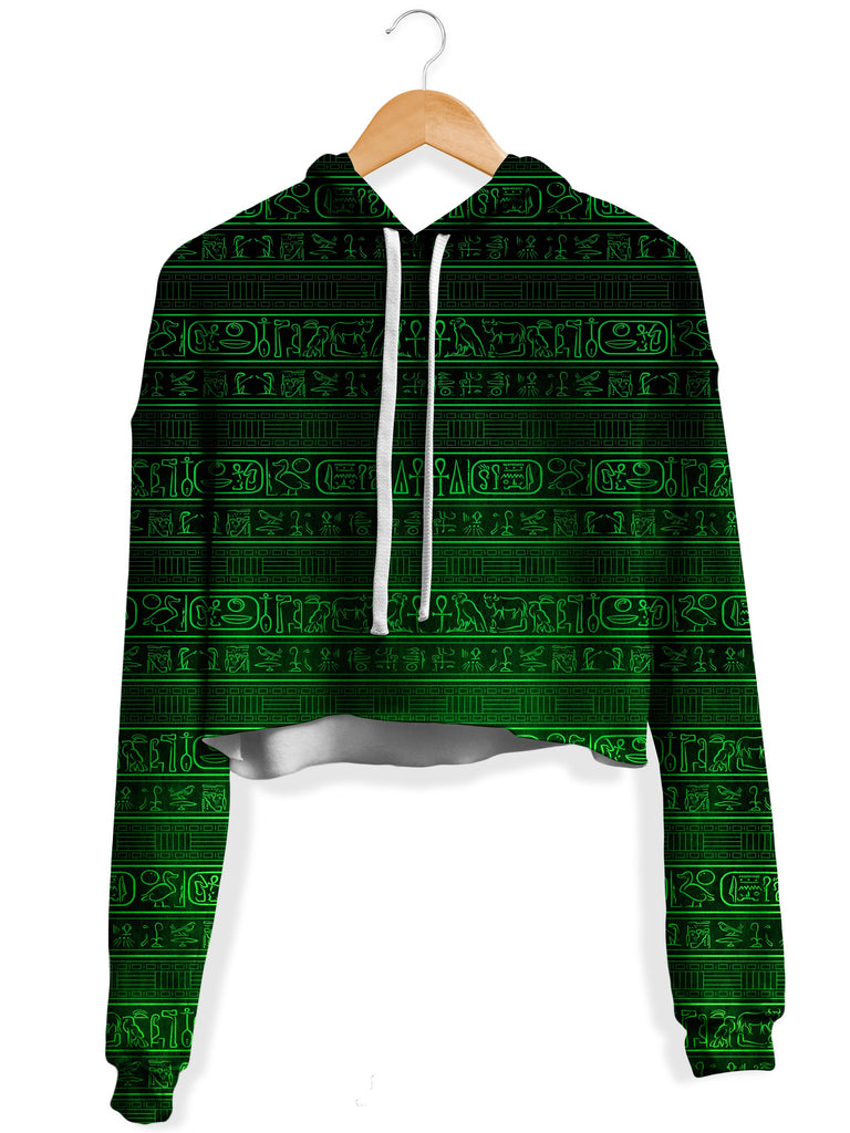 Yantrart Design - Green Glyphs Fleece Crop Hoodie