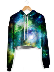 Green Psychedelic Nebula Fleece Crop Hoodie