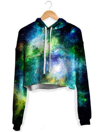 Yantrart Design - Green Psychedelic Nebula Fleece Crop Hoodie