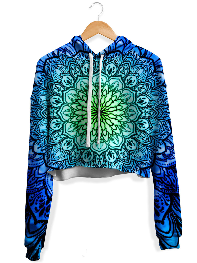 Yantrart Design - Ornate Mandala Blue Fleece Crop Hoodie