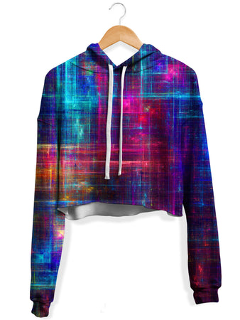 Yantrart Design - Psychedelic Matrix Rainbow Fleece Crop Hoodie