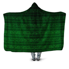 Green Glyphs Hooded Blanket