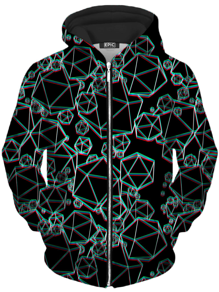 Yantrart Design - Icosahedron Madness Glitch Unisex Zip-Up Hoodie
