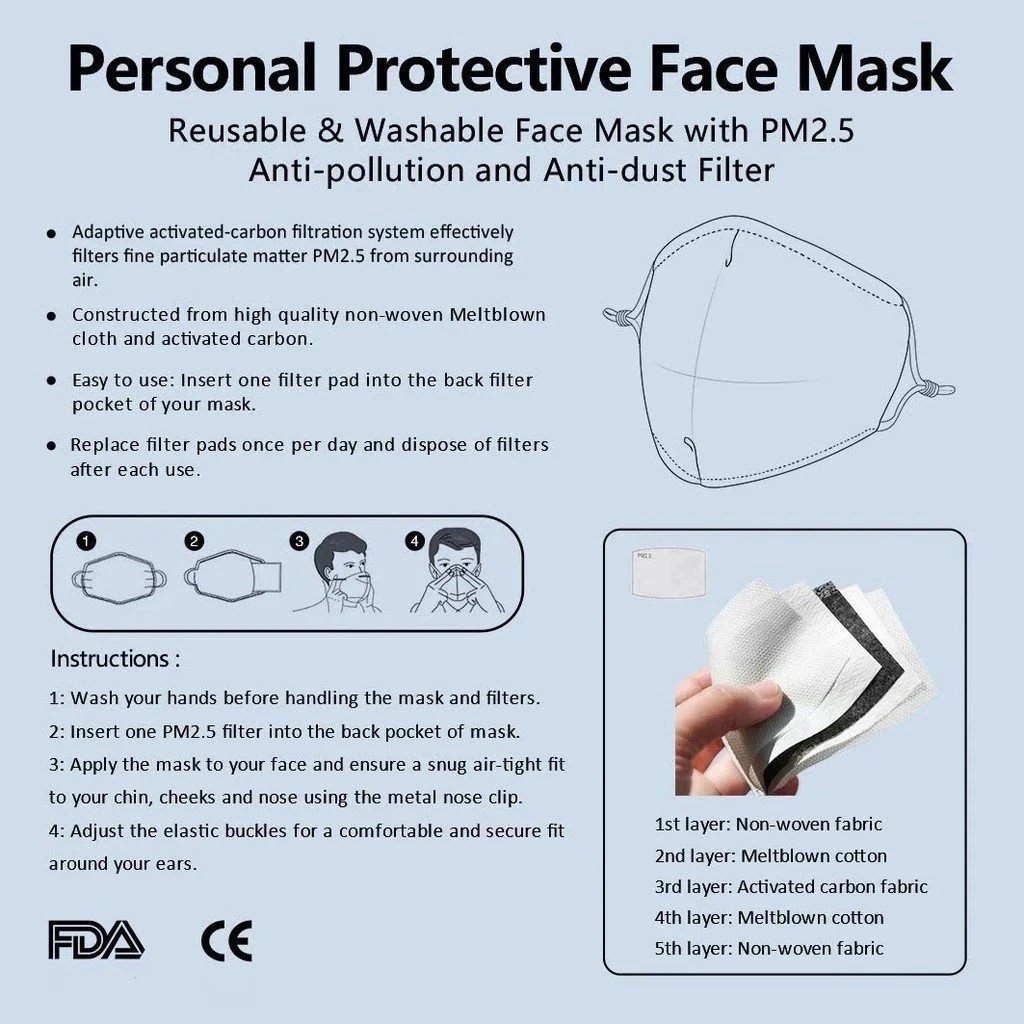 Navy Blue Kids Anti-Germ & Pollution Mask With (4) PM 2.5 Carbon Filters