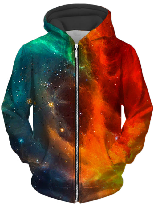 Fire and Ice Galaxy Unisex Zip-Up Hoodie iEDM Epic Hoodie