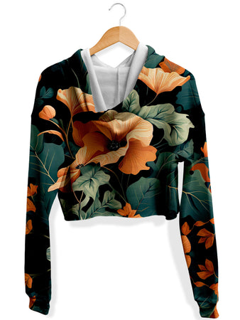 iEDM - Tangerine Floral Fleece Crop Hoodie