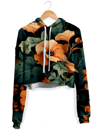 iEDM - Tangerine Floral Fleece Crop Hoodie